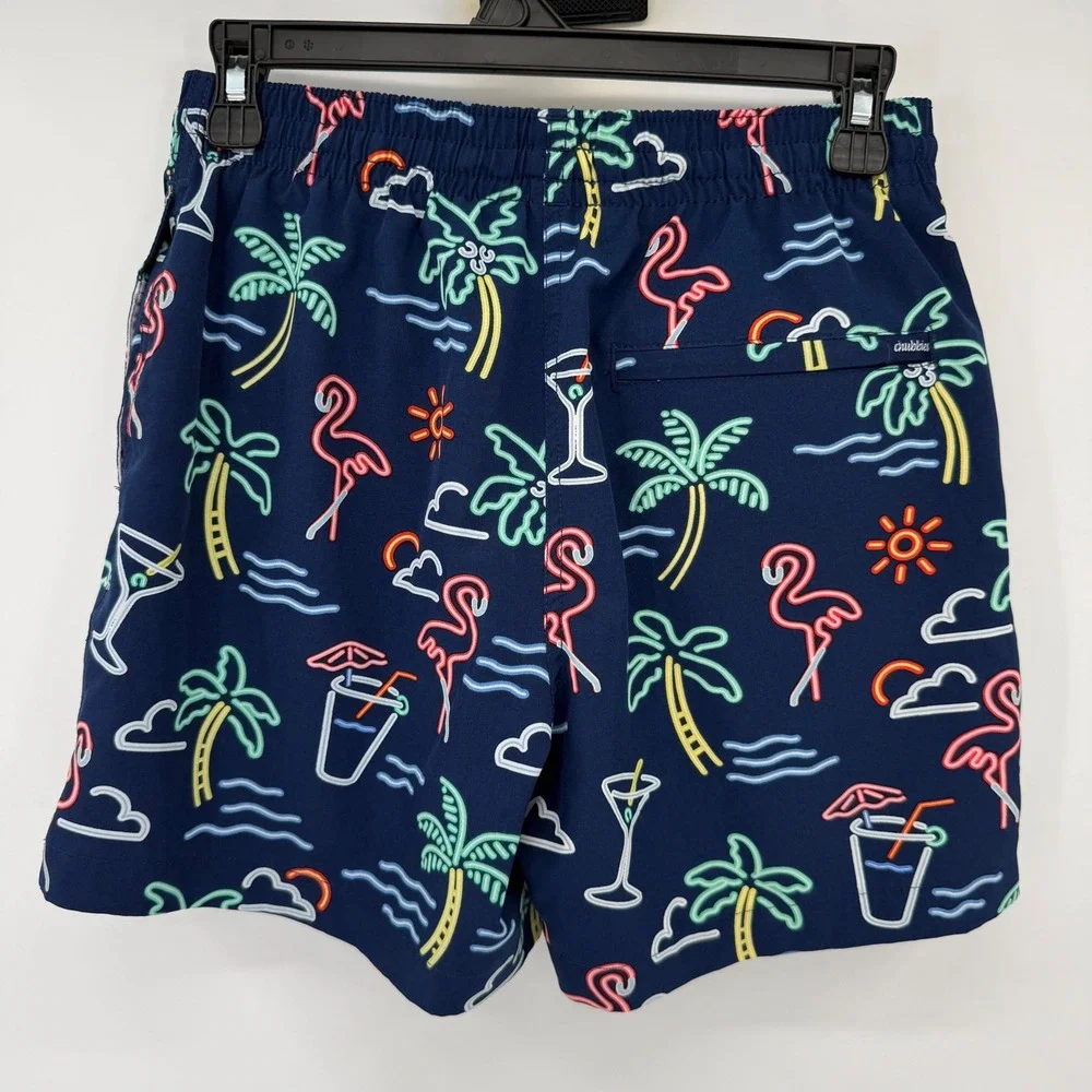 Chubbies Swim Trunks Men S Navy Neon Tropical Flamingo 5.5